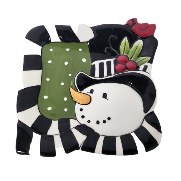 VTG Fitz And Floyd Frosty's Frolic Snowman Square Plate Ceramic Winter Christmas - Picture 1 of 6